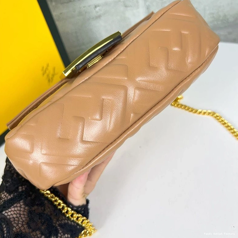 Affordable HOT Brown In Leather Baguette FF Bag Motif Nappa Fendi Mini 0818